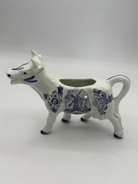 Vintage Collectible Cow Creamer Pitcher Delft Style Blue Cow Creamer  Japan,